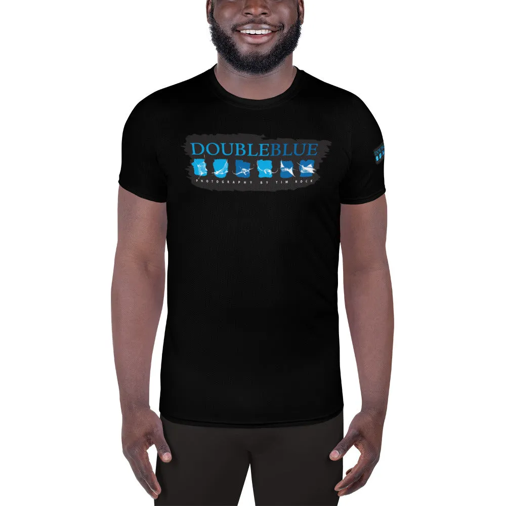 Double Blue Logo All-Over Print Men's Athletic T-shirt