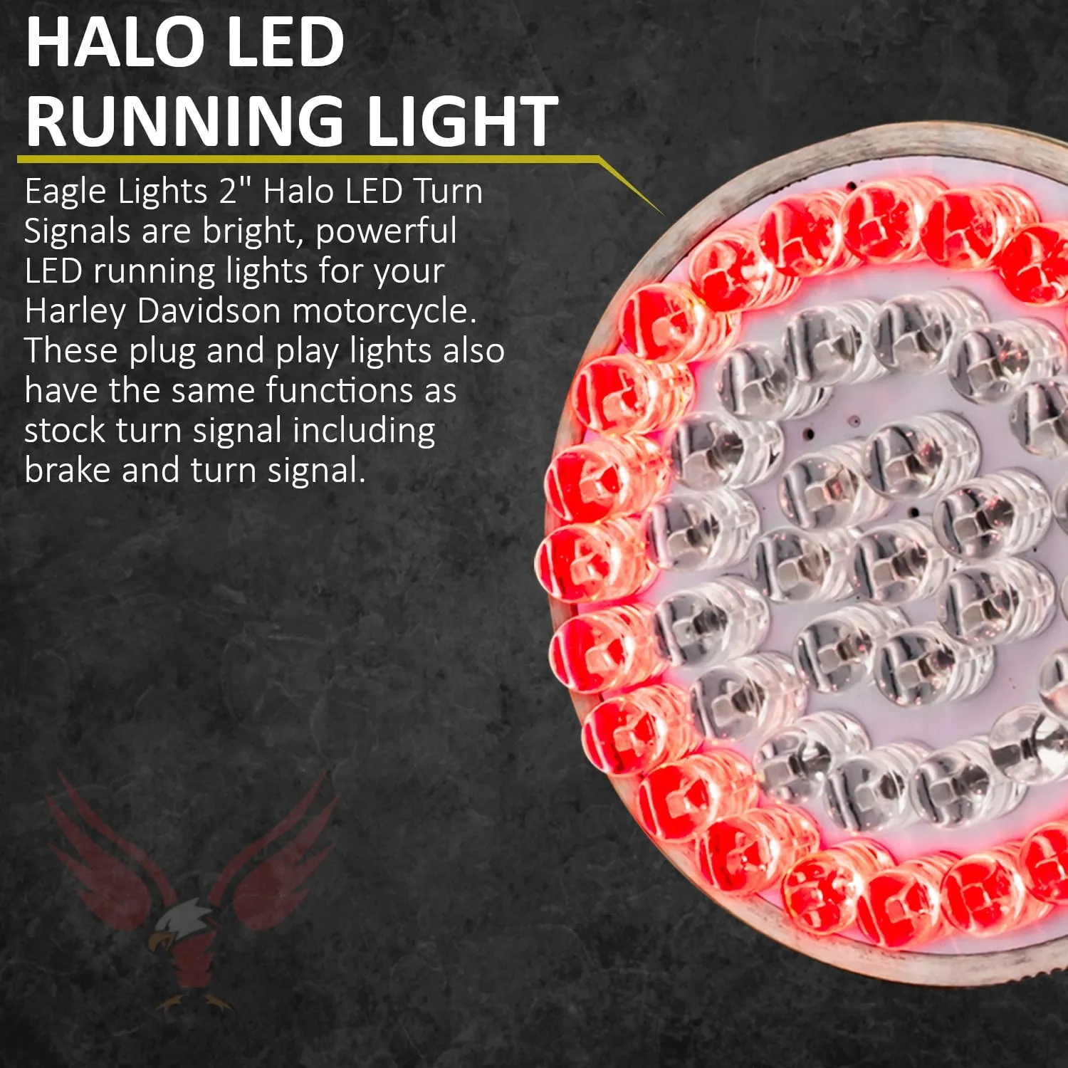 Eagle Lights 2" Rear LED Turn Signals, Running and Brake Lights for Harley Davidson Motorcycles- Generation I / 1157 Base / Red
