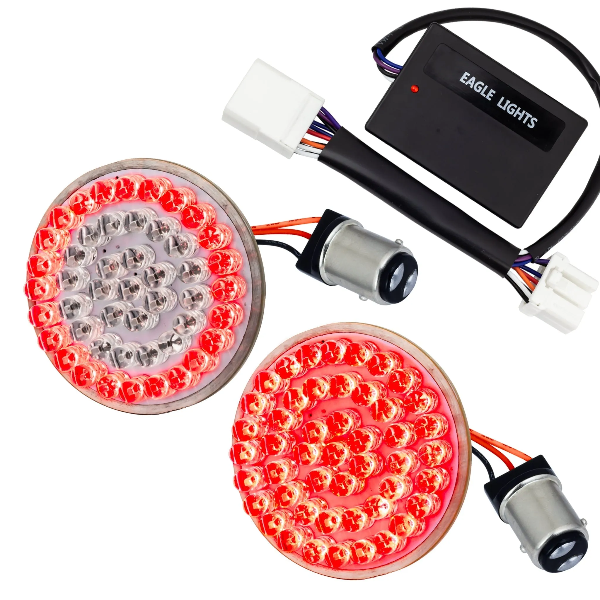 Eagle Lights 2" Rear LED Turn Signals, Running and Brake Lights for Harley Davidson Motorcycles- Generation I / 1157 Base / Red