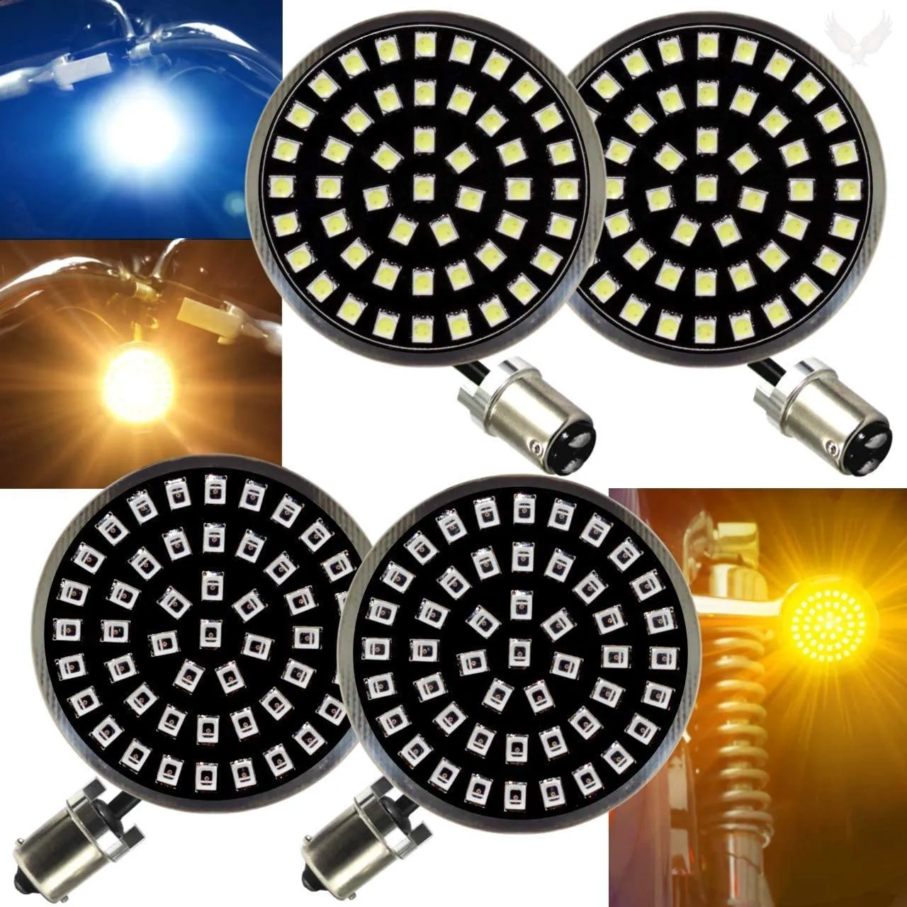 Eagle Lights Midnight Edition Front and Rear LED Turn Signal Kit for Harley Davidson Motorcycles - 1157 Front / 1156 Amber Rear