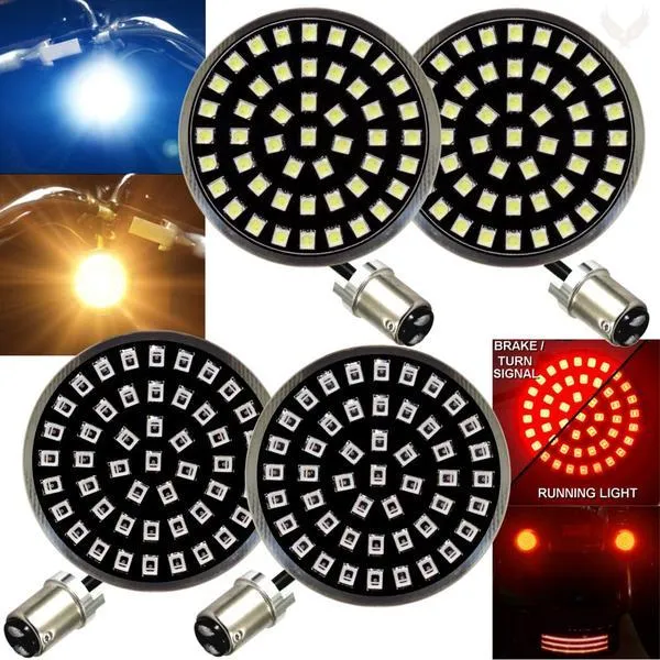 Eagle Lights Midnight Edition Front and Rear Turn Signals, Running Lights and Strobing Rear LED Turn Signal Kit for Harley Davidson Motorcycles - 1157 Front Base / 1157 Rear Base