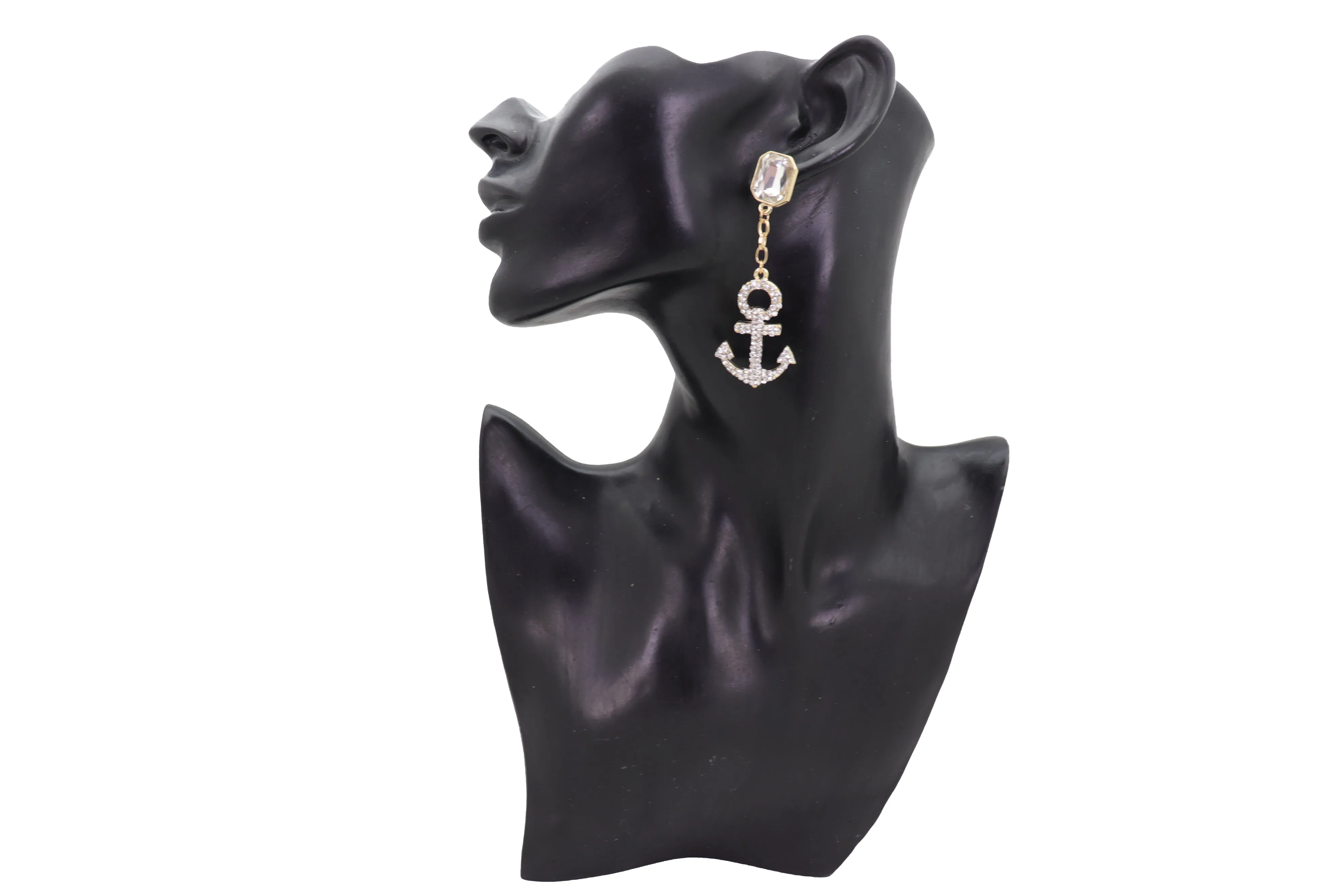 Earring Set Elegant Gold Metal Anchor Nautical Bling Charm