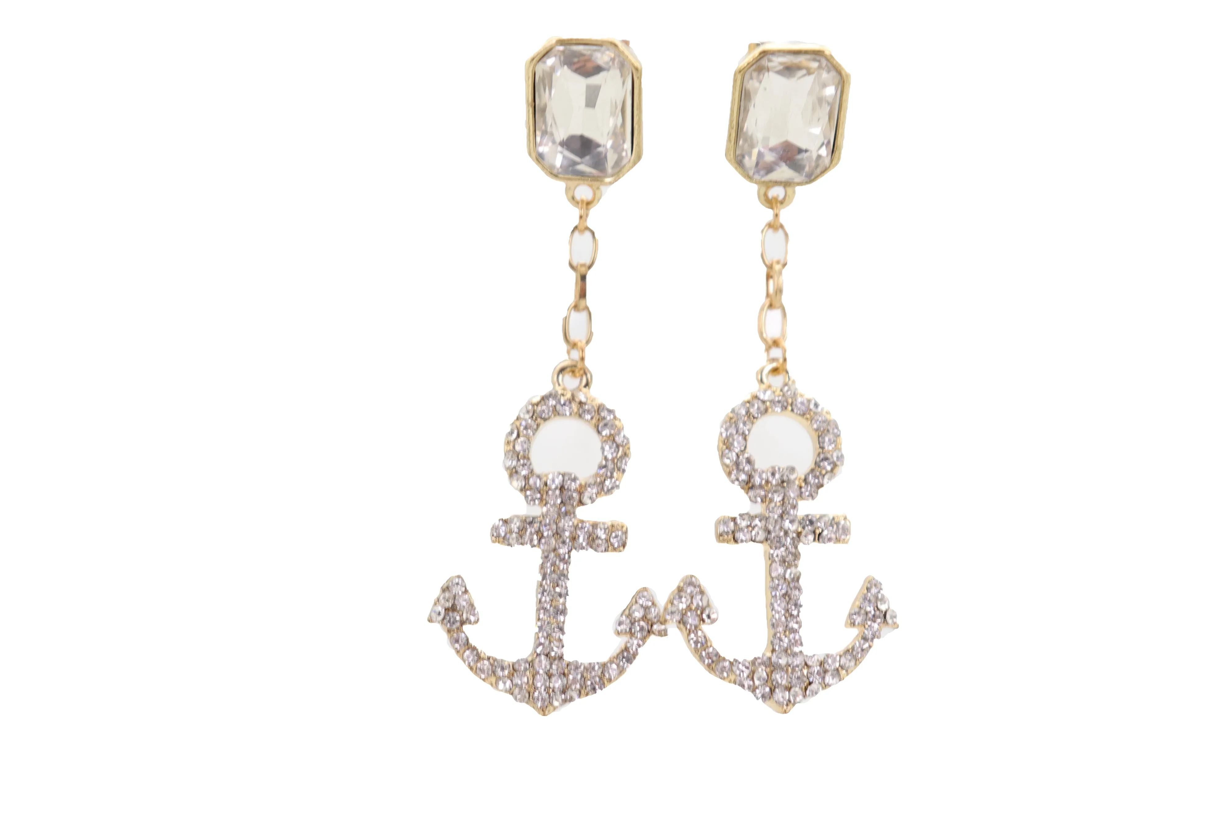 Earring Set Elegant Gold Metal Anchor Nautical Bling Charm