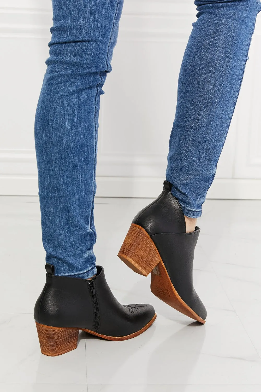 Embroidered Crossover Bootie in Black