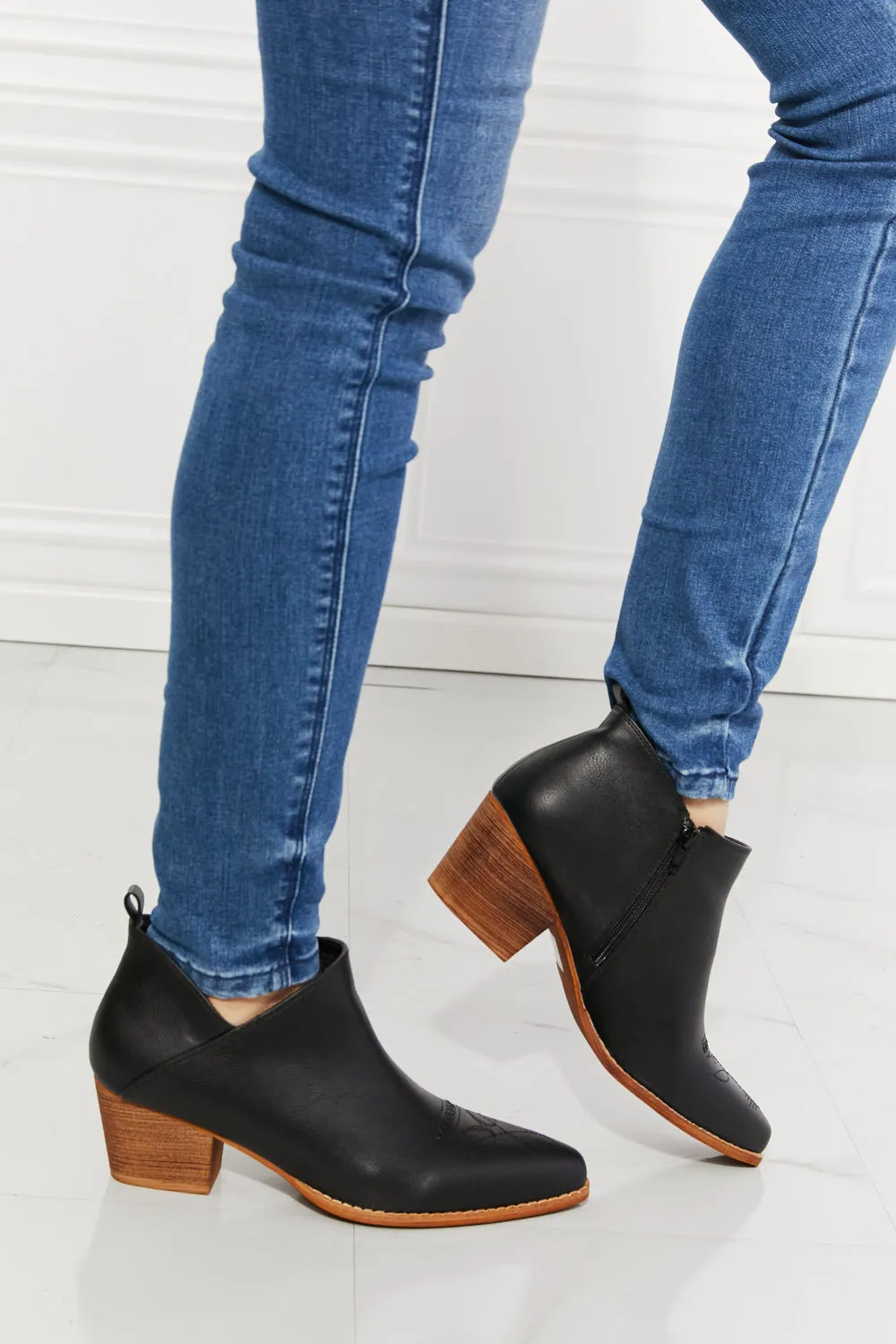 Embroidered Crossover Bootie in Black