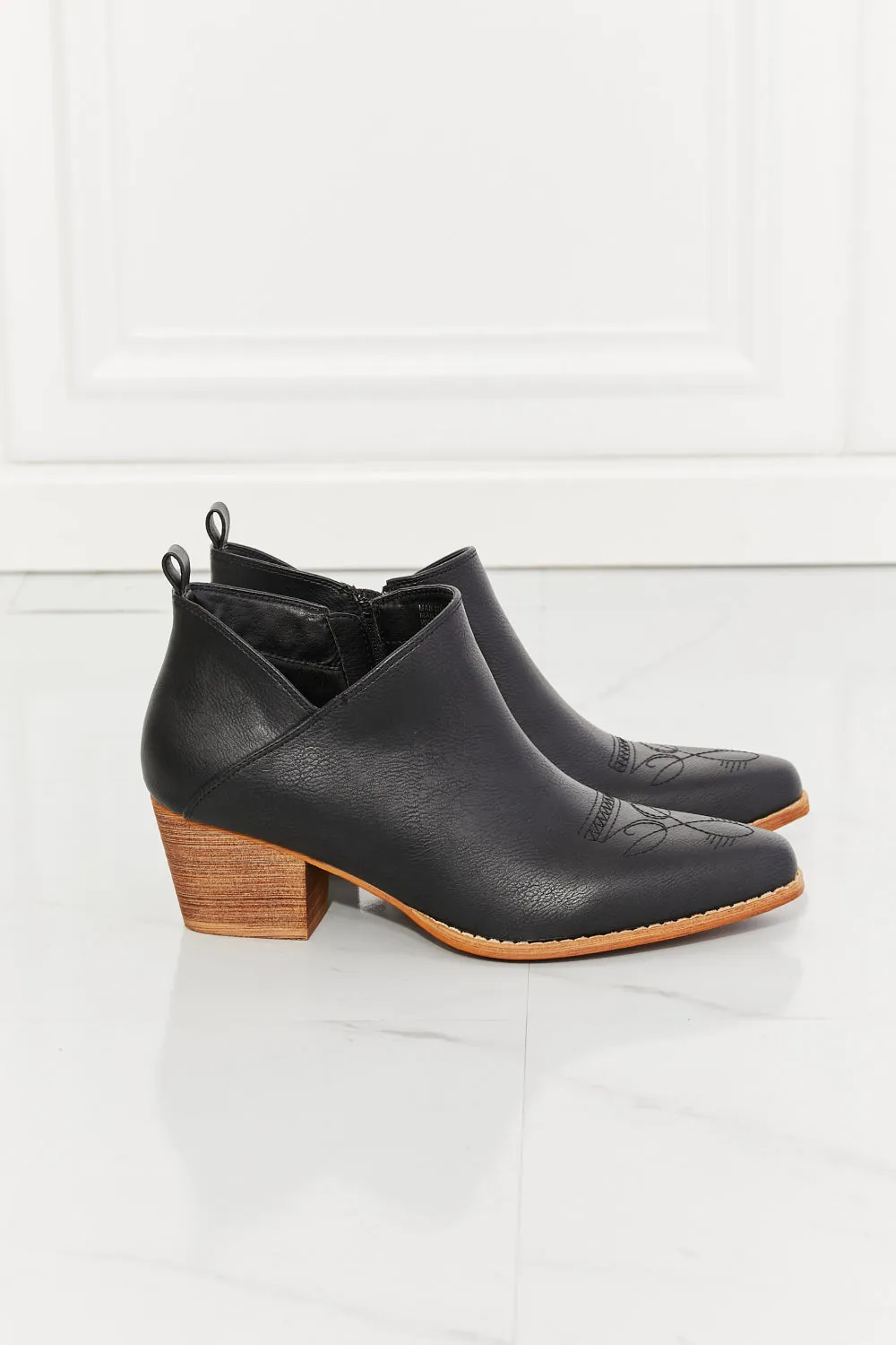 Embroidered Crossover Bootie in Black