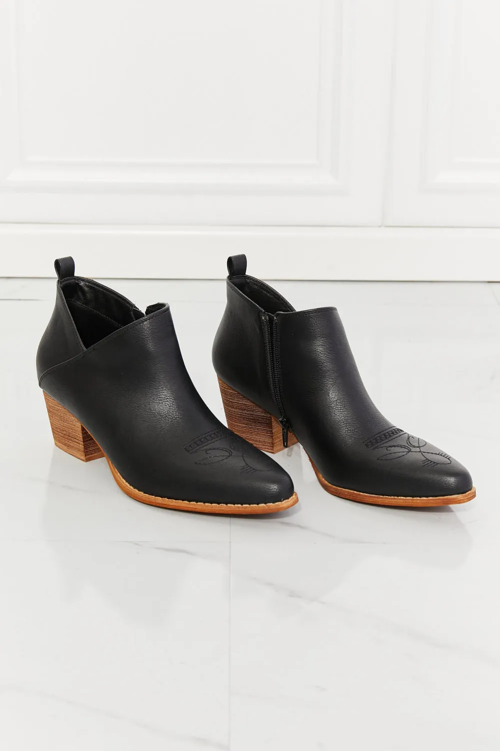 Embroidered Crossover Bootie in Black