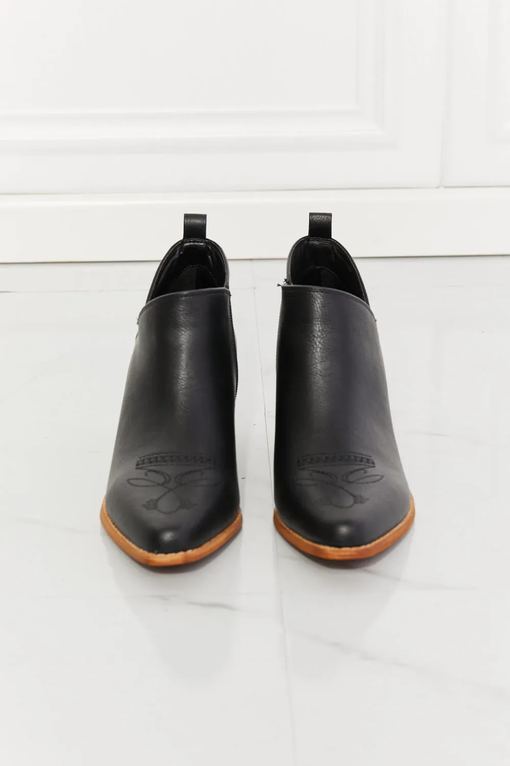 Embroidered Crossover Bootie in Black