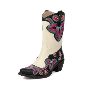 Embroidery boots for women casual mid-calf dress boots