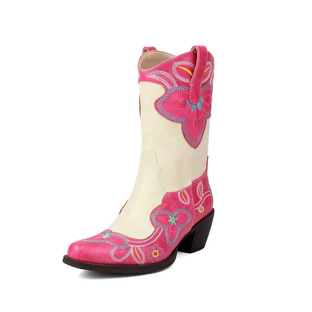 Embroidery boots for women casual mid-calf dress boots