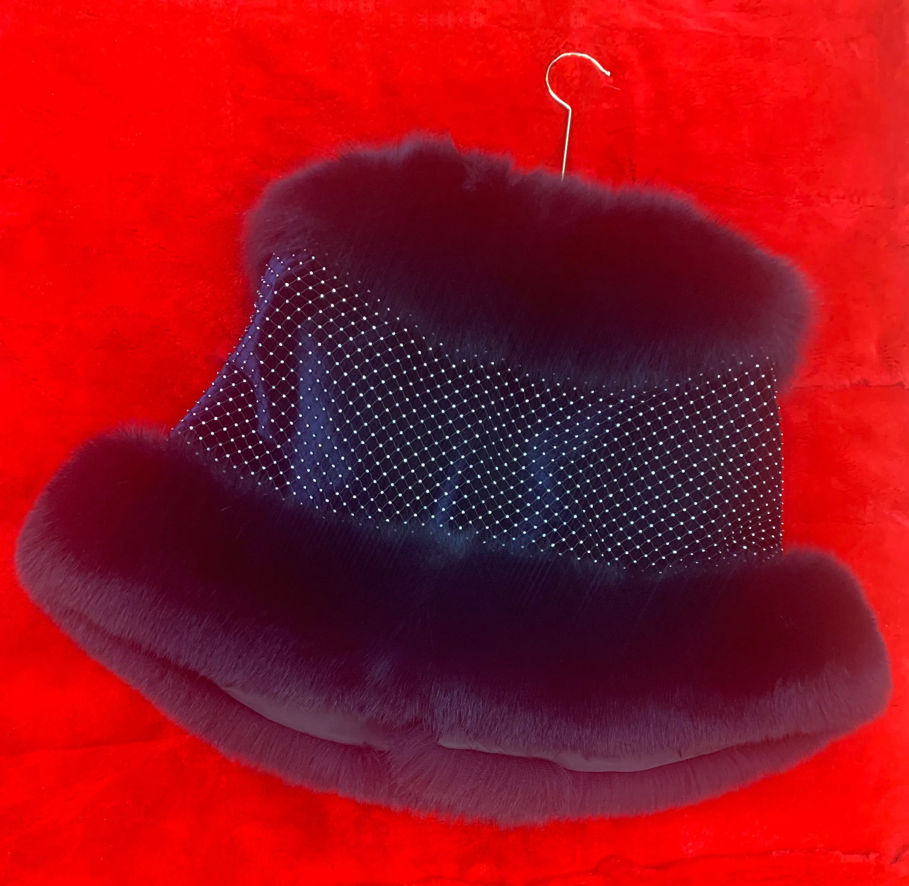 Fallon Aurielle Fox Fur Crystal Shawl (Navy Blue, Red & Black)