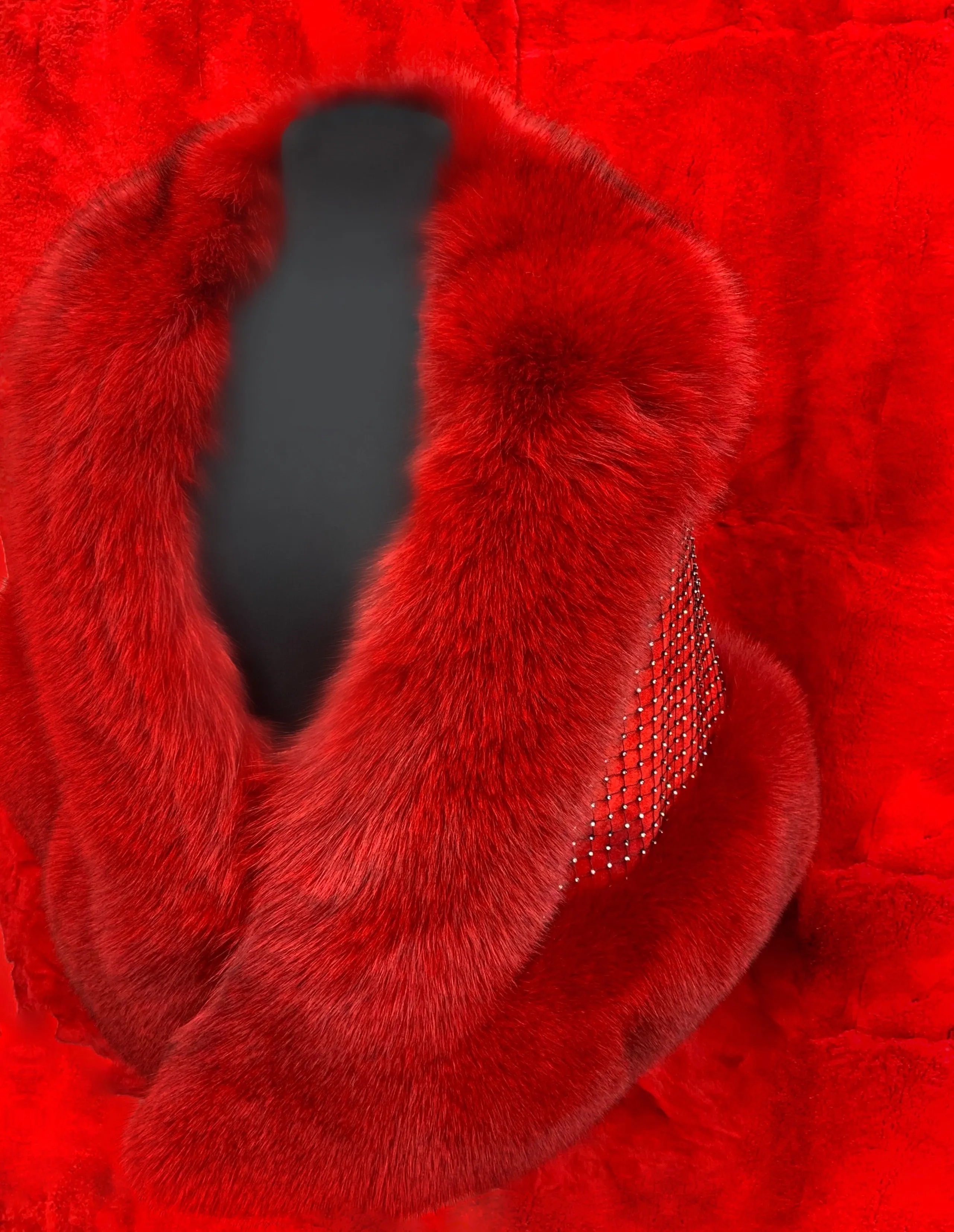 Fallon Aurielle Fox Fur Crystal Shawl (Navy Blue, Red & Black)