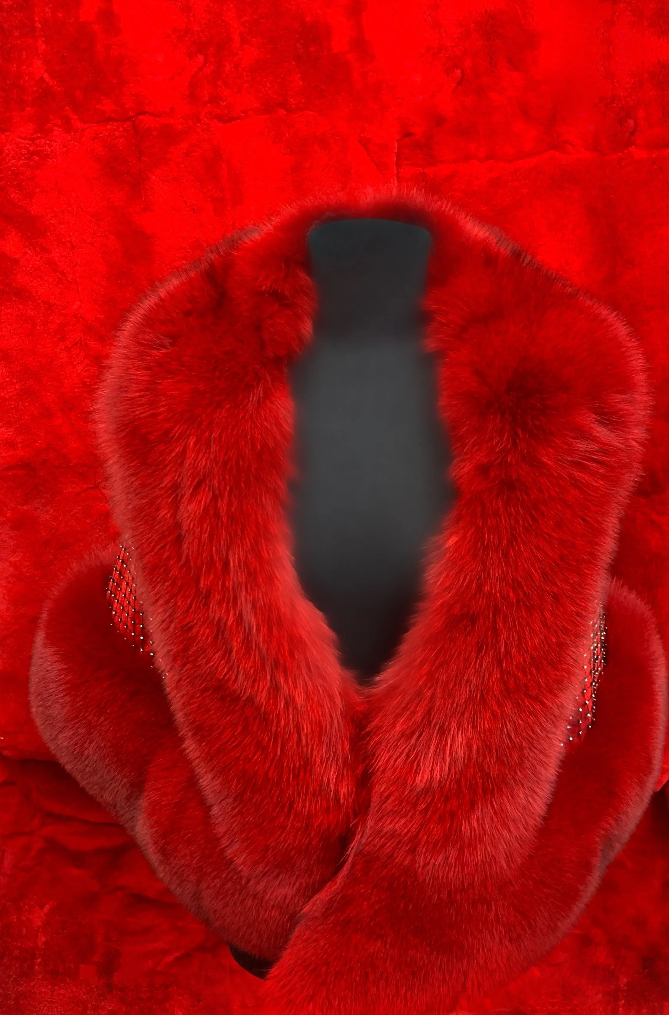 Fallon Aurielle Fox Fur Crystal Shawl (Navy Blue, Red & Black)
