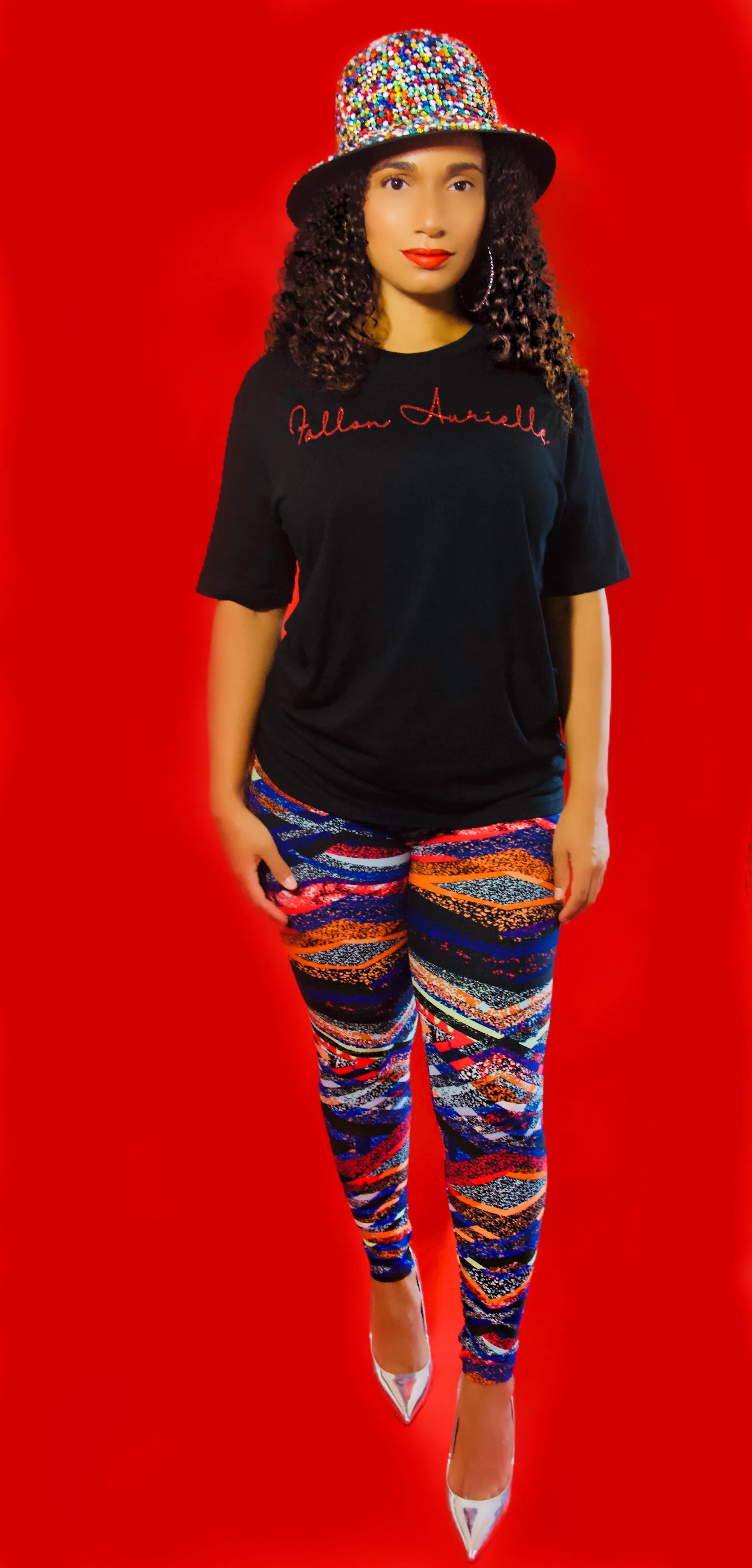 Fallon Aurielle Unisex Signature Classic T-Shirt (Black & Red Sparkle)