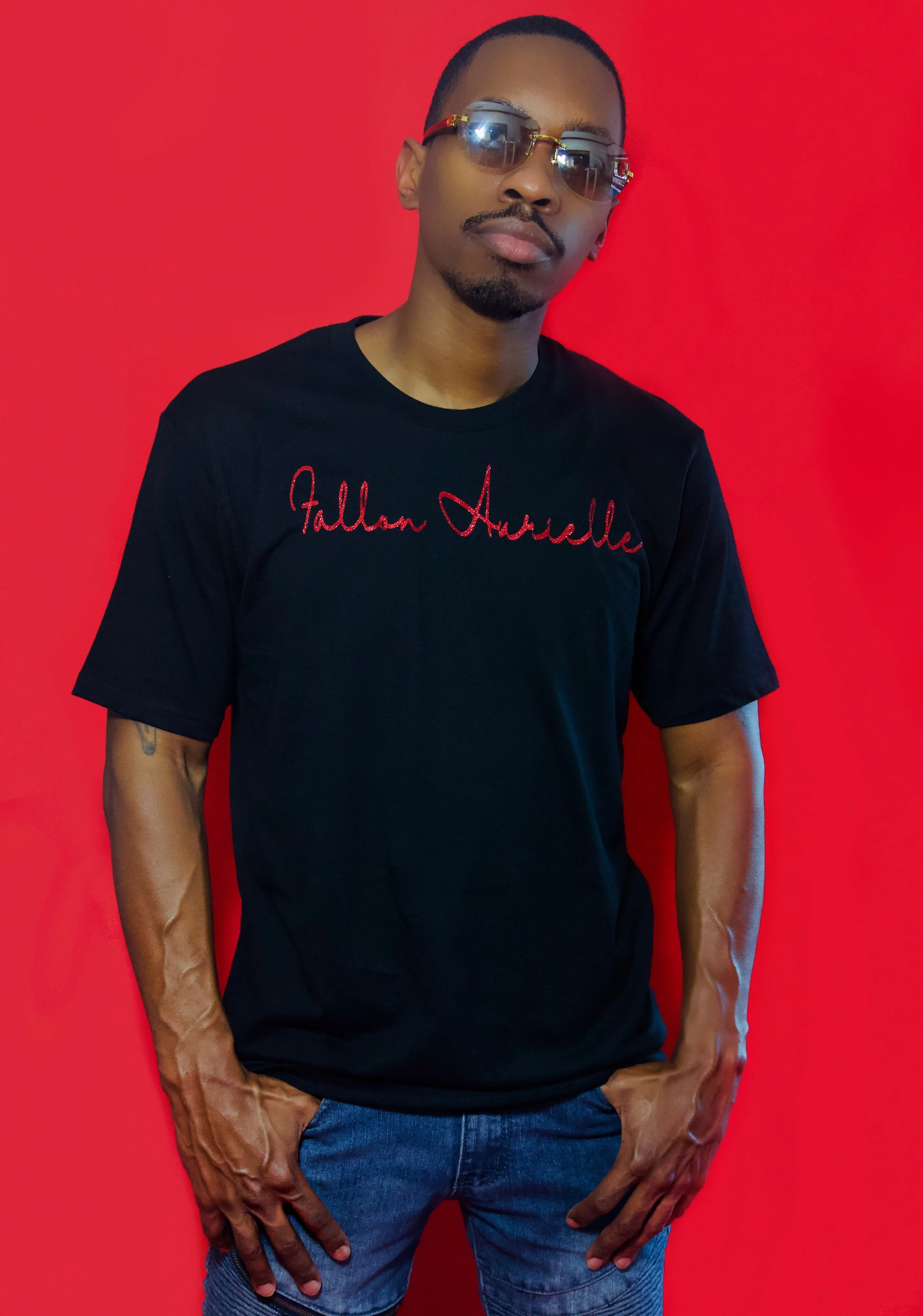 Fallon Aurielle Unisex Signature Classic T-Shirt (Black & Red Sparkle)