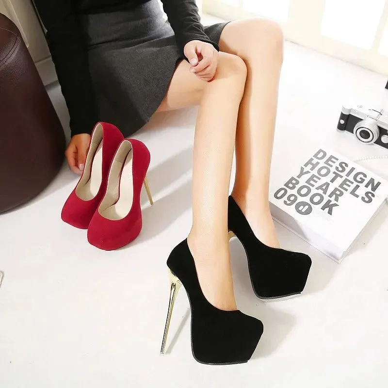 Fashion Slip-On Round Toe Flannel Pumps with Platform – Elegant High Heels