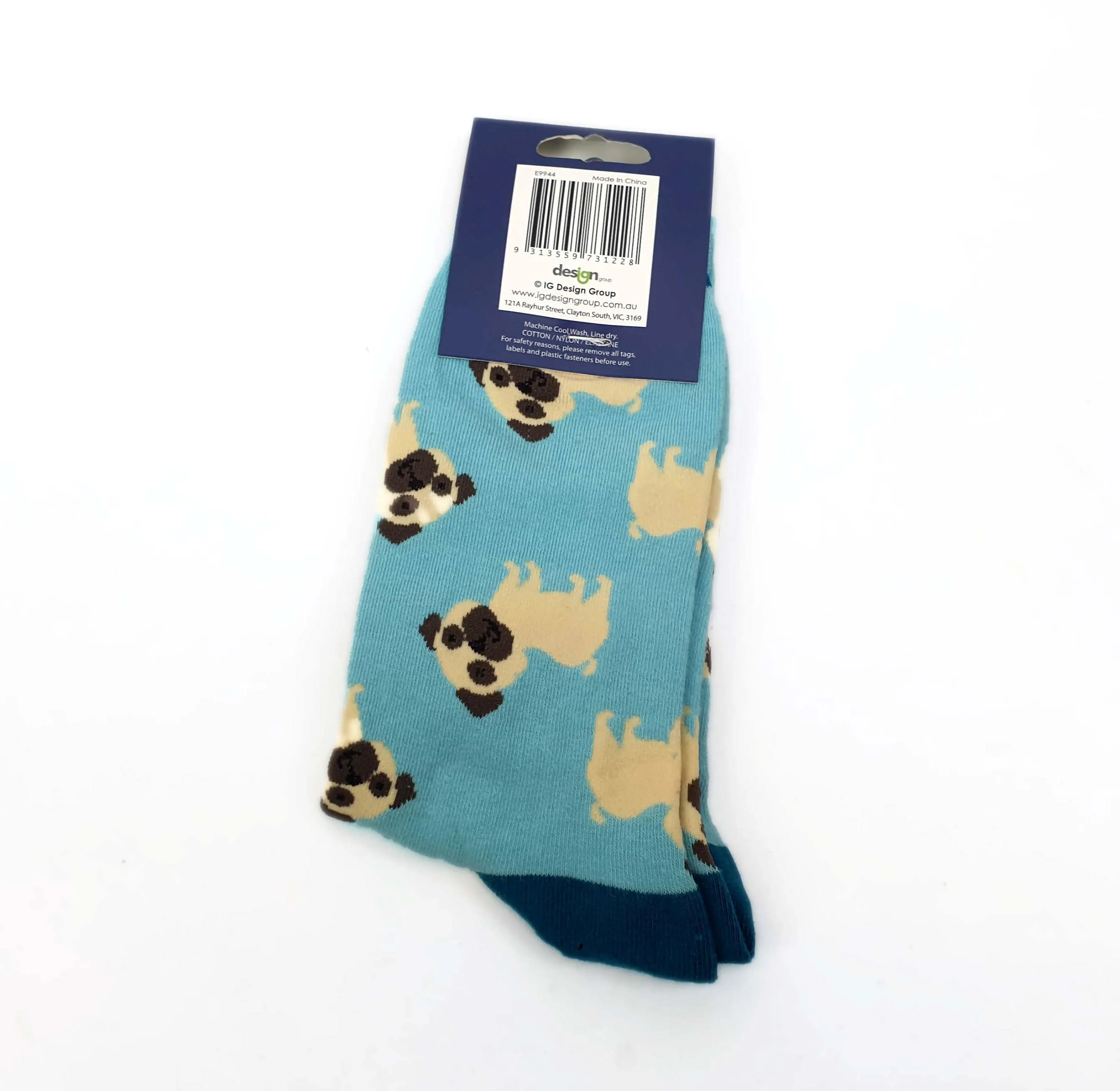 Frankie & Me novelty socks with cute pug dog print