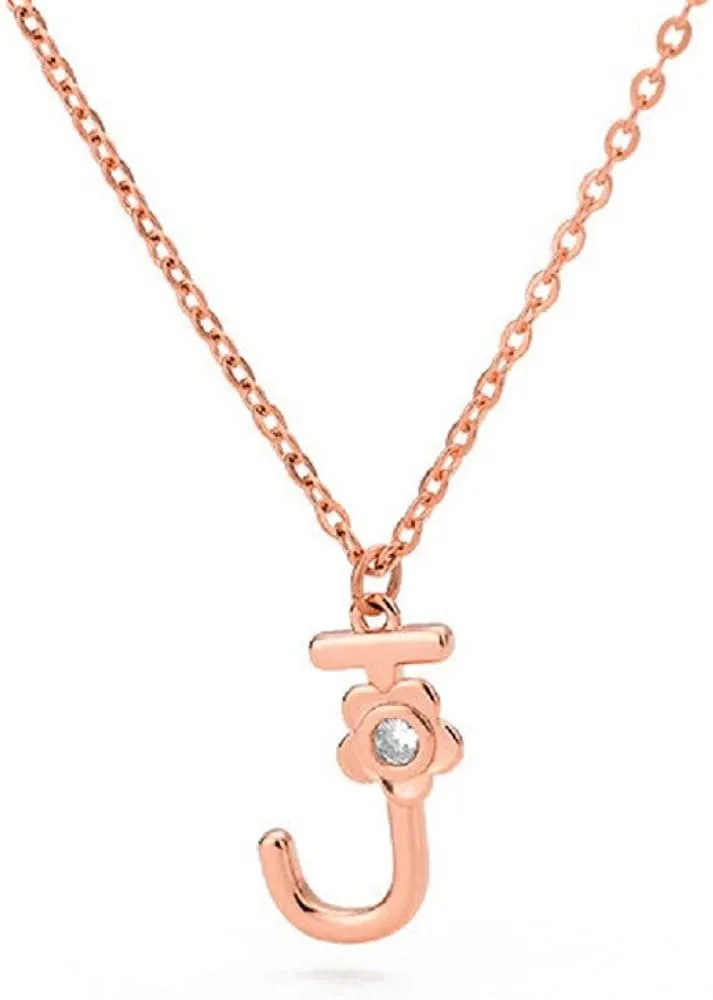 Giorgio Bergamo Stainless Steel Gold Plated A - Z, 26 Letter Cubic Zirconia Flower Initial Pendant Necklace