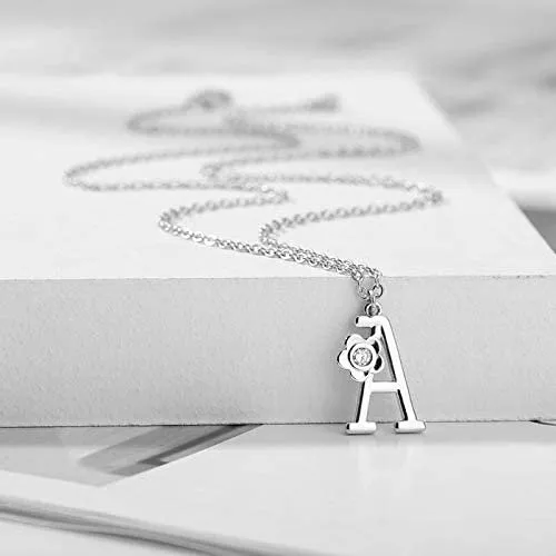 Giorgio Bergamo Stainless Steel Gold Plated A - Z, 26 Letter Cubic Zirconia Flower Initial Pendant Necklace