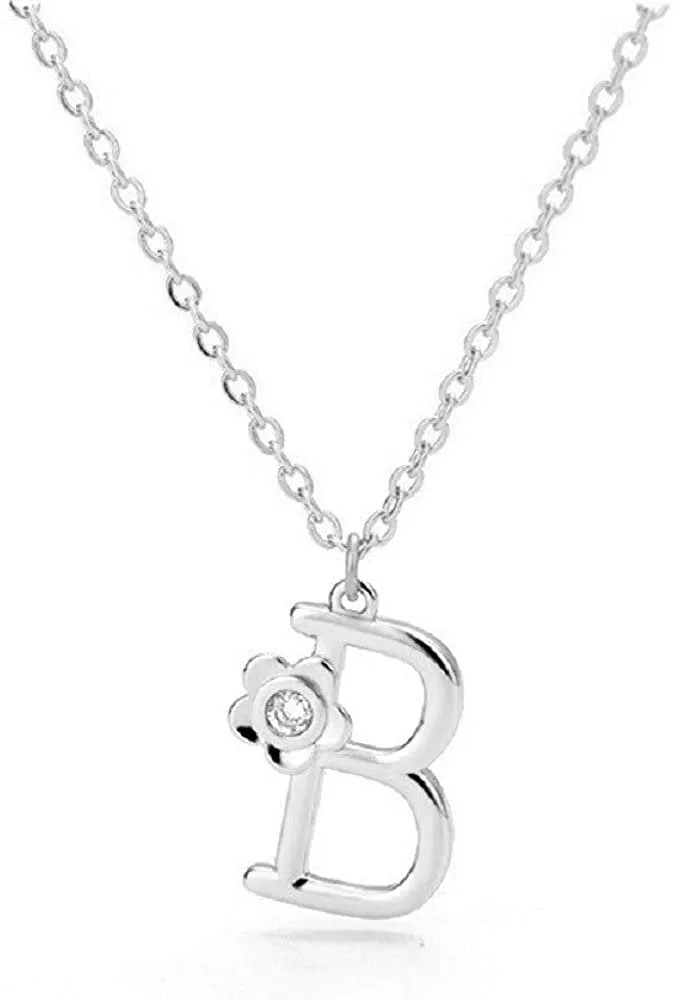 Giorgio Bergamo Stainless Steel Gold Plated A - Z, 26 Letter Cubic Zirconia Flower Initial Pendant Necklace