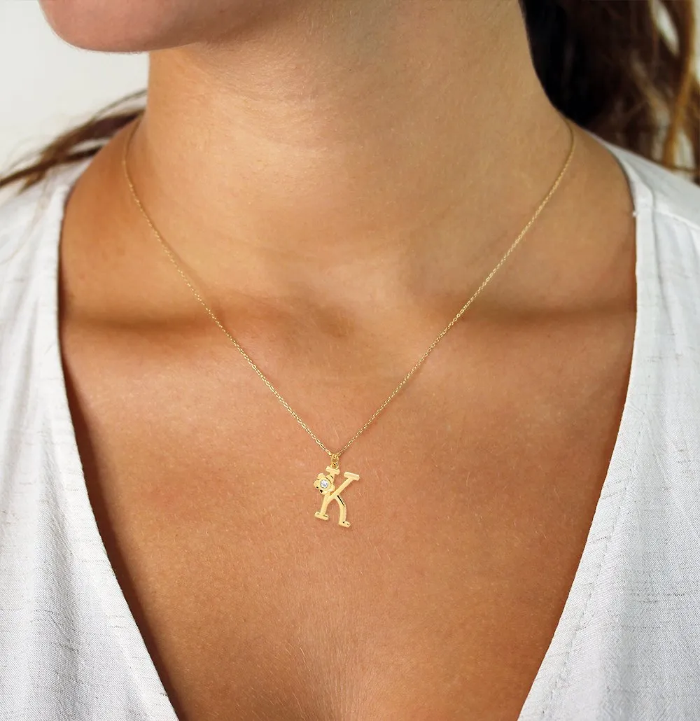 Giorgio Bergamo Stainless Steel Gold Plated A - Z, 26 Letter Cubic Zirconia Flower Initial Pendant Necklace