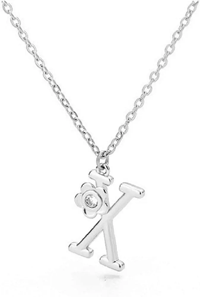 Giorgio Bergamo Stainless Steel Gold Plated A - Z, 26 Letter Cubic Zirconia Flower Initial Pendant Necklace