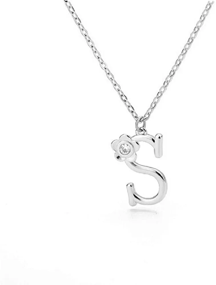 Giorgio Bergamo Stainless Steel Gold Plated A - Z, 26 Letter Cubic Zirconia Flower Initial Pendant Necklace