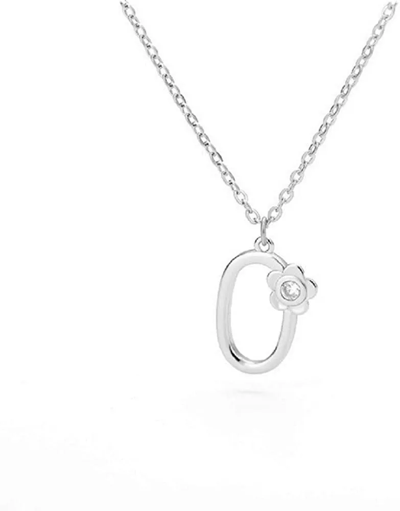 Giorgio Bergamo Stainless Steel Gold Plated A - Z, 26 Letter Cubic Zirconia Flower Initial Pendant Necklace