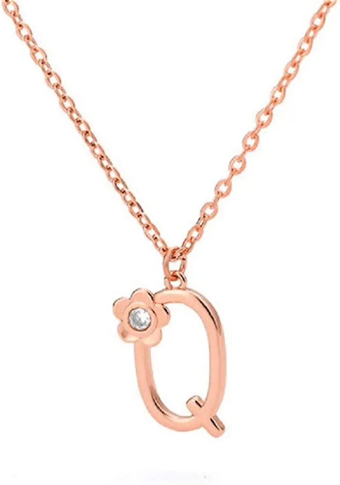 Giorgio Bergamo Stainless Steel Gold Plated A - Z, 26 Letter Cubic Zirconia Flower Initial Pendant Necklace