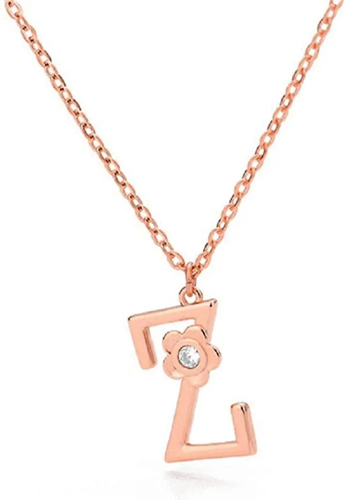 Giorgio Bergamo Stainless Steel Gold Plated A - Z, 26 Letter Cubic Zirconia Flower Initial Pendant Necklace