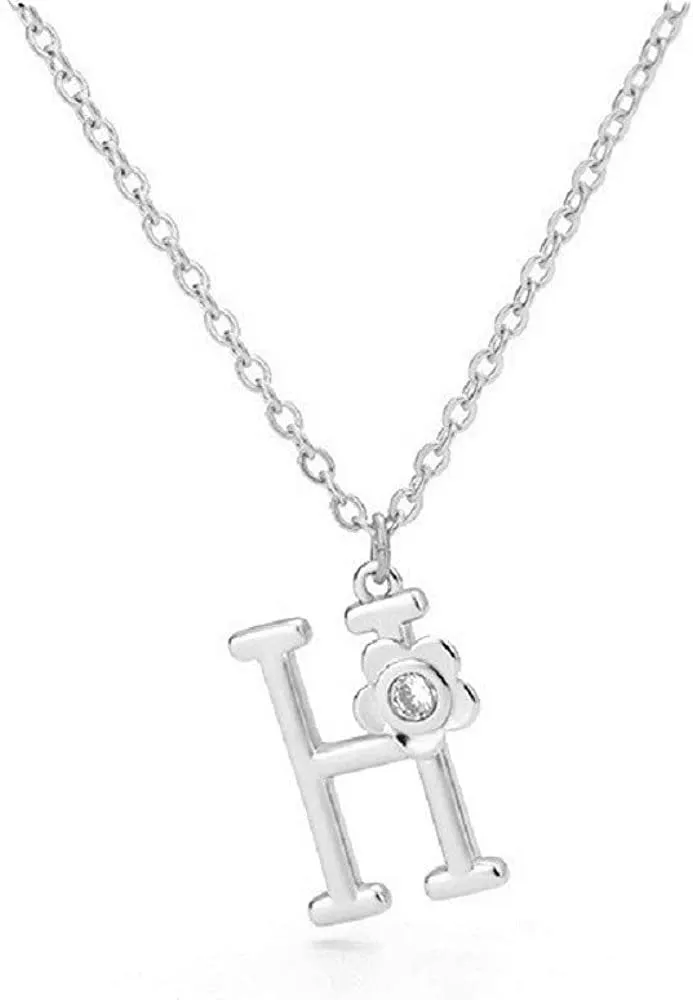 Giorgio Bergamo Stainless Steel Gold Plated A - Z, 26 Letter Cubic Zirconia Flower Initial Pendant Necklace