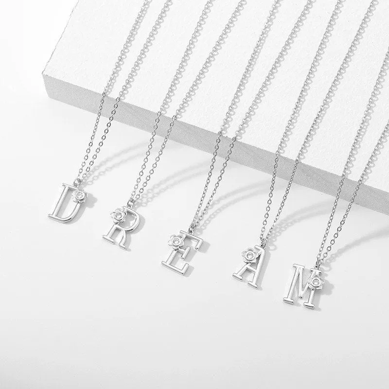 Giorgio Bergamo Stainless Steel Gold Plated A - Z, 26 Letter Cubic Zirconia Flower Initial Pendant Necklace