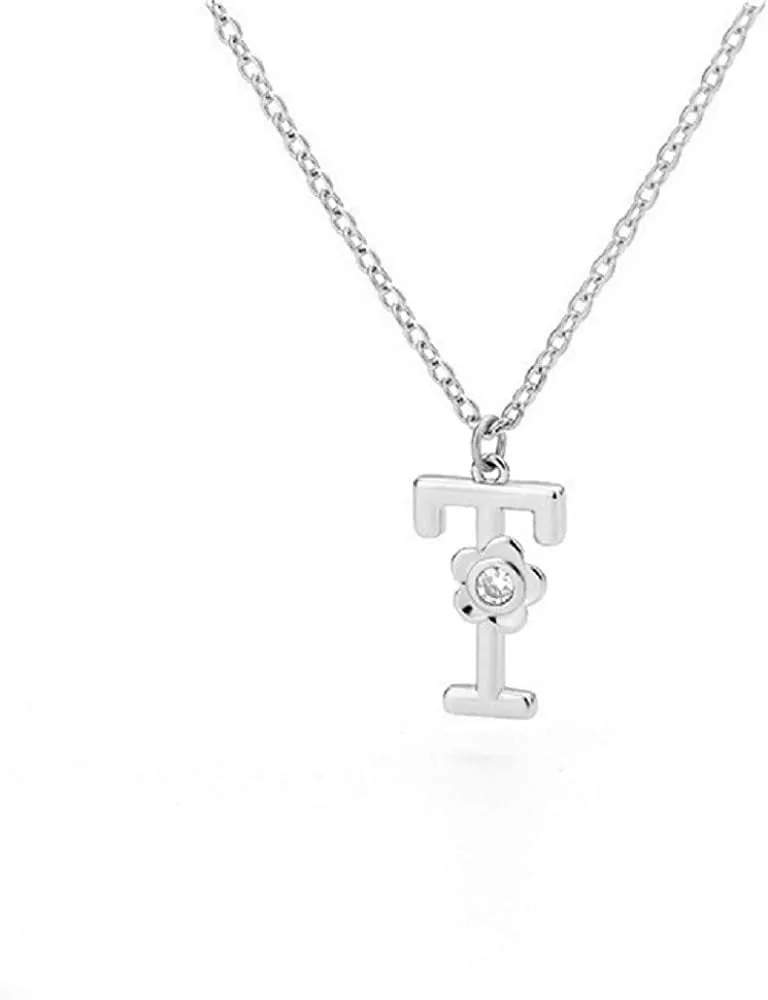 Giorgio Bergamo Stainless Steel Gold Plated A - Z, 26 Letter Cubic Zirconia Flower Initial Pendant Necklace