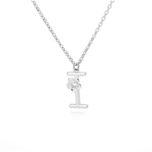 Giorgio Bergamo Stainless Steel Gold Plated A - Z, 26 Letter Cubic Zirconia Flower Initial Pendant Necklace