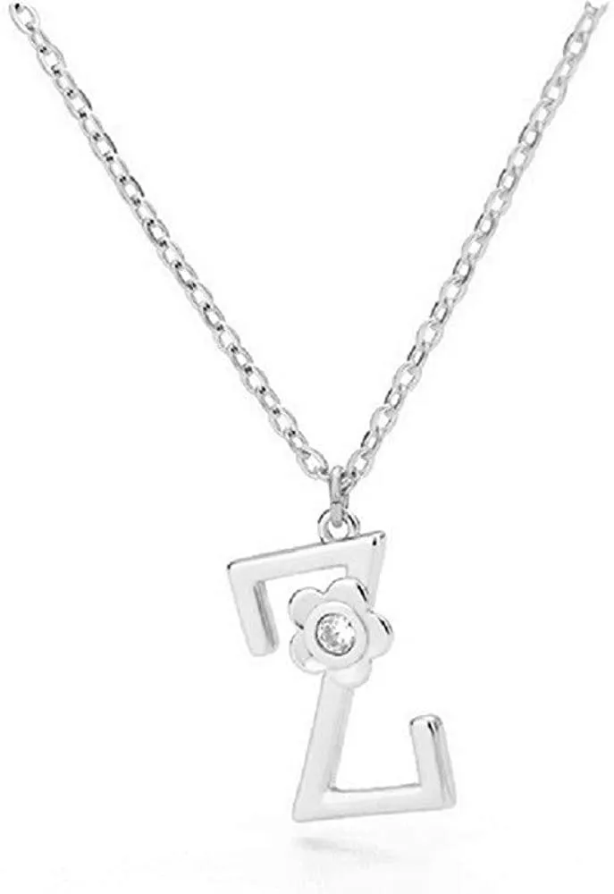 Giorgio Bergamo Stainless Steel Gold Plated A - Z, 26 Letter Cubic Zirconia Flower Initial Pendant Necklace