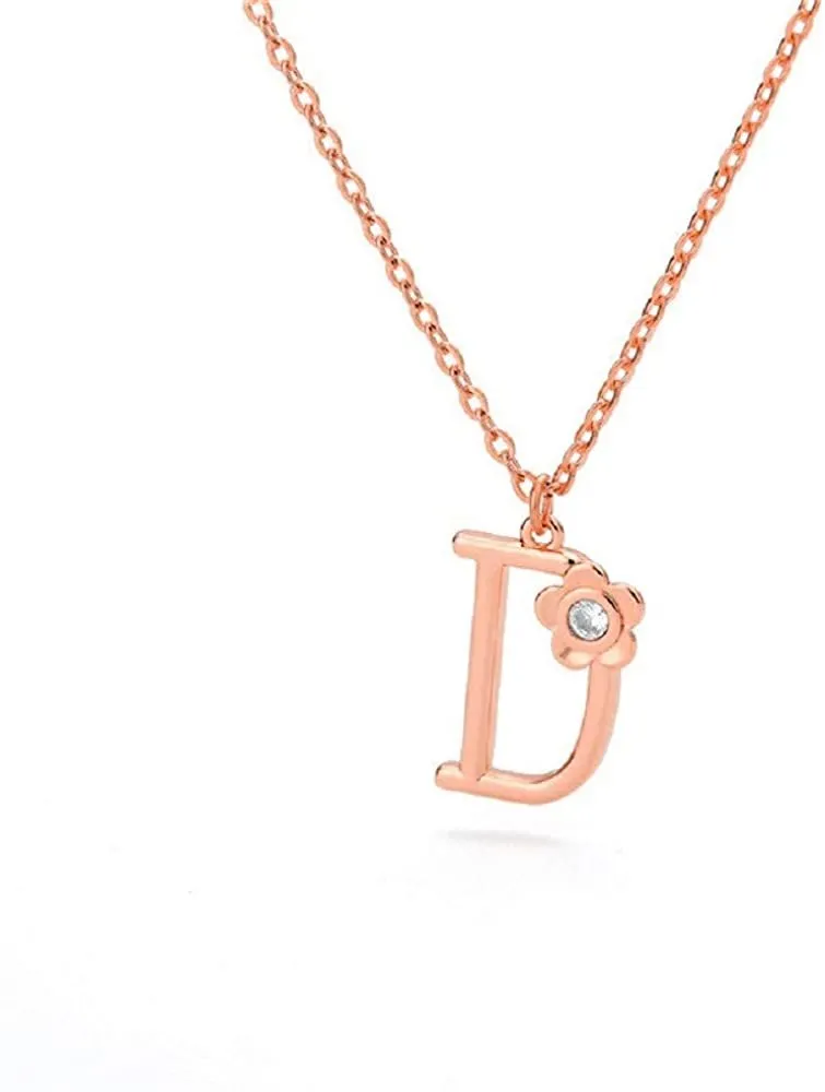 Giorgio Bergamo Stainless Steel Gold Plated A - Z, 26 Letter Cubic Zirconia Flower Initial Pendant Necklace