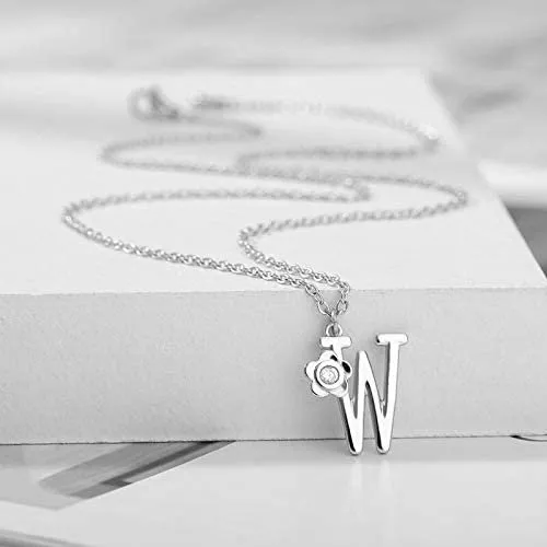 Giorgio Bergamo Stainless Steel Gold Plated A - Z, 26 Letter Cubic Zirconia Flower Initial Pendant Necklace