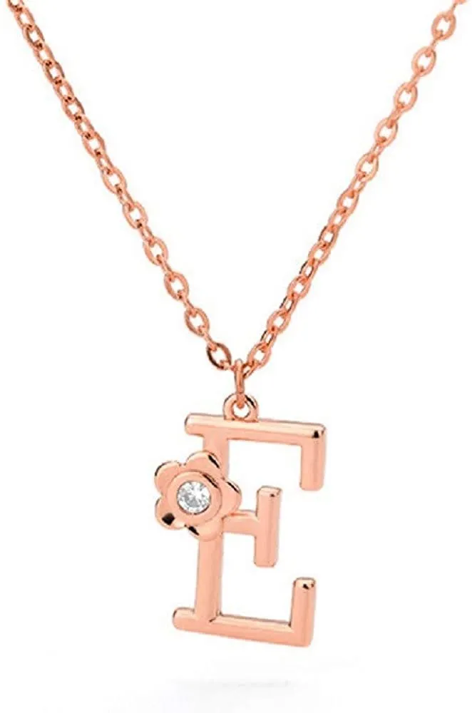 Giorgio Bergamo Stainless Steel Gold Plated A - Z, 26 Letter Cubic Zirconia Flower Initial Pendant Necklace