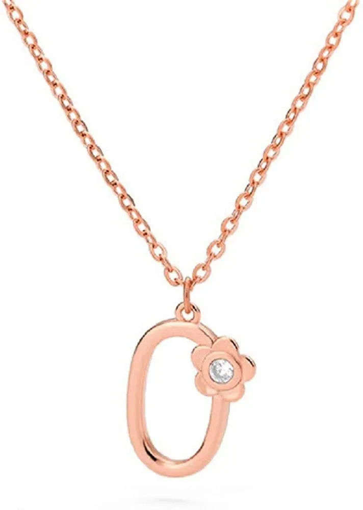 Giorgio Bergamo Stainless Steel Gold Plated A - Z, 26 Letter Cubic Zirconia Flower Initial Pendant Necklace