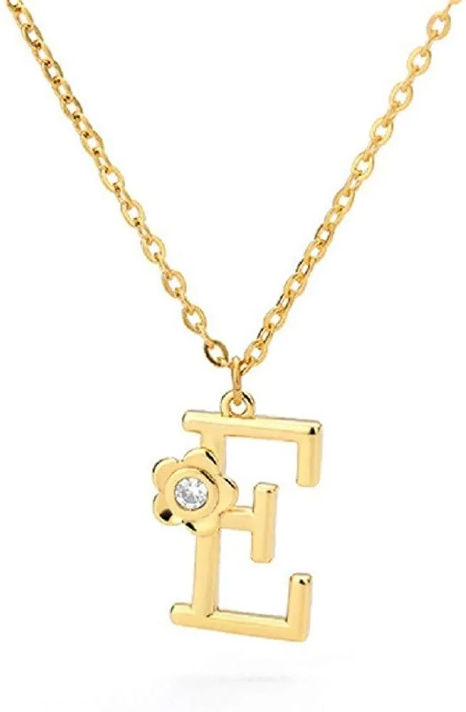 Giorgio Bergamo Stainless Steel Gold Plated A - Z, 26 Letter Cubic Zirconia Flower Initial Pendant Necklace
