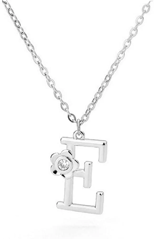 Giorgio Bergamo Stainless Steel Gold Plated A - Z, 26 Letter Cubic Zirconia Flower Initial Pendant Necklace
