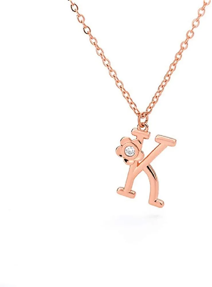 Giorgio Bergamo Stainless Steel Gold Plated A - Z, 26 Letter Cubic Zirconia Flower Initial Pendant Necklace