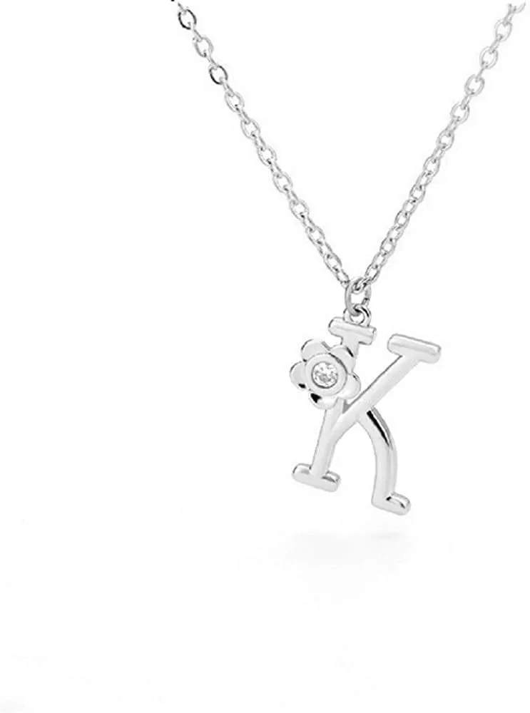 Giorgio Bergamo Stainless Steel Gold Plated A - Z, 26 Letter Cubic Zirconia Flower Initial Pendant Necklace