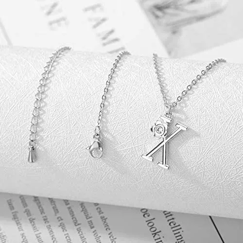 Giorgio Bergamo Stainless Steel Gold Plated A - Z, 26 Letter Cubic Zirconia Flower Initial Pendant Necklace