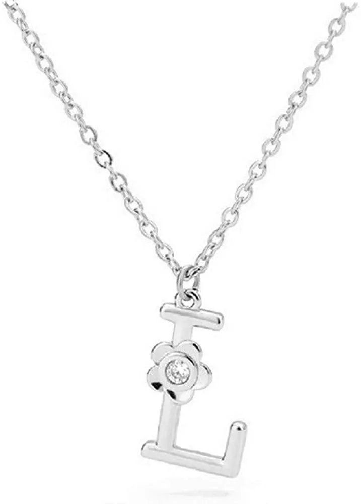 Giorgio Bergamo Stainless Steel Gold Plated A - Z, 26 Letter Cubic Zirconia Flower Initial Pendant Necklace