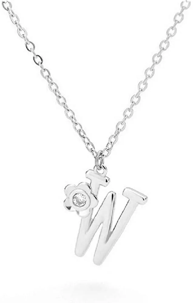 Giorgio Bergamo Stainless Steel Gold Plated A - Z, 26 Letter Cubic Zirconia Flower Initial Pendant Necklace