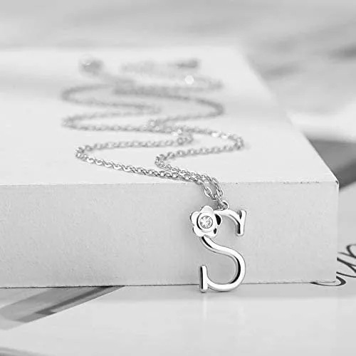 Giorgio Bergamo Stainless Steel Gold Plated A - Z, 26 Letter Cubic Zirconia Flower Initial Pendant Necklace