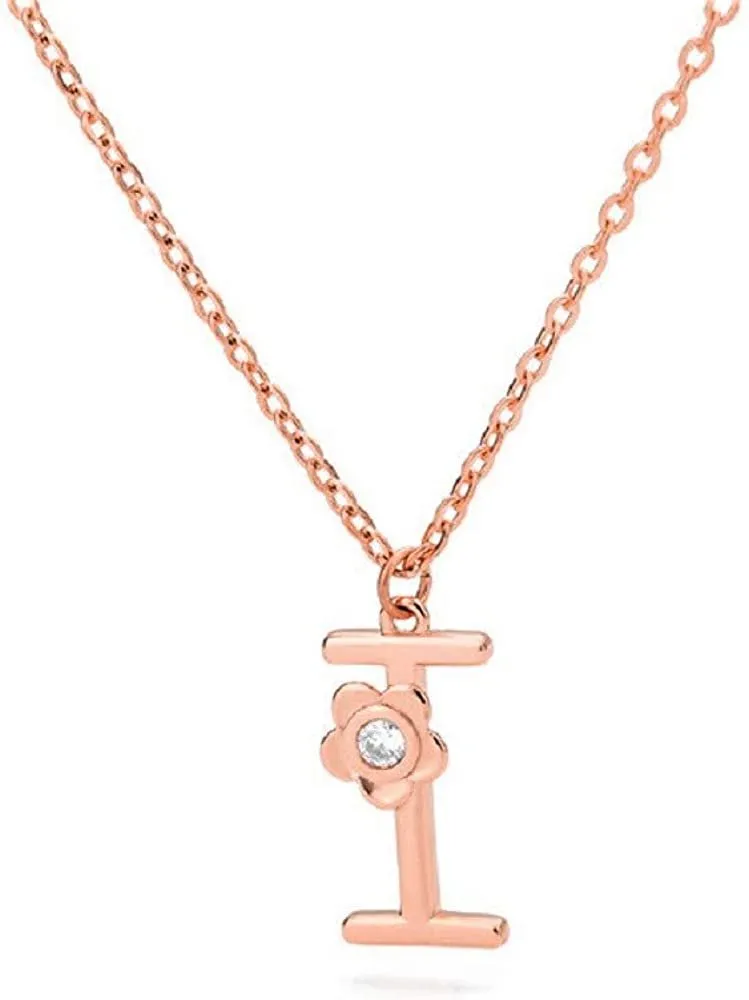 Giorgio Bergamo Stainless Steel Gold Plated A - Z, 26 Letter Cubic Zirconia Flower Initial Pendant Necklace