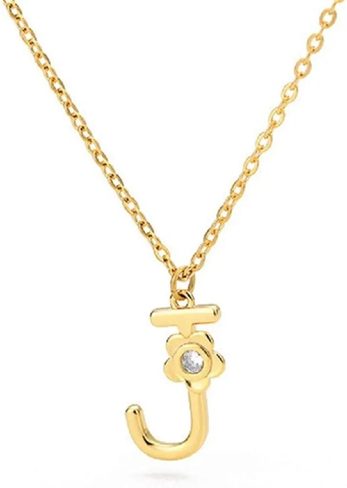 Giorgio Bergamo Stainless Steel Gold Plated A - Z, 26 Letter Cubic Zirconia Flower Initial Pendant Necklace