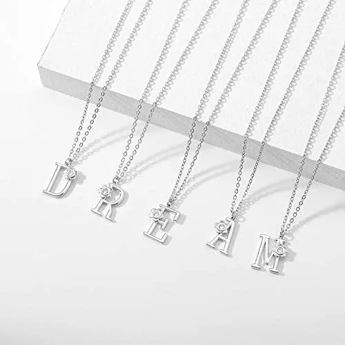 Giorgio Bergamo Stainless Steel Gold Plated A - Z, 26 Letter Cubic Zirconia Flower Initial Pendant Necklace